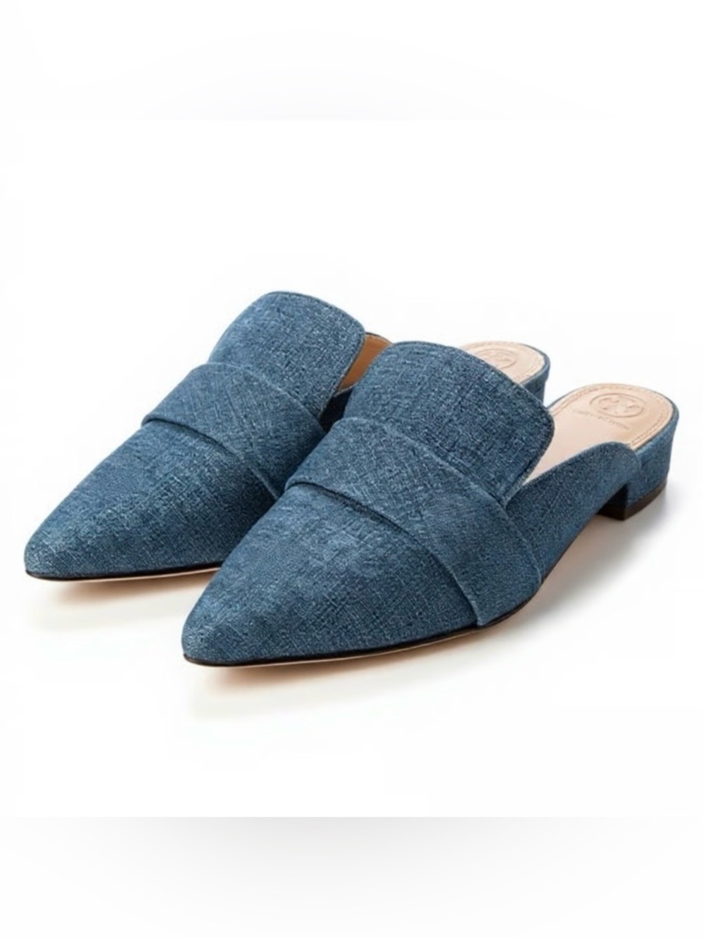 Tory Burch Denim Rosalind Pointed Toe Mules Slides Flats Size 8